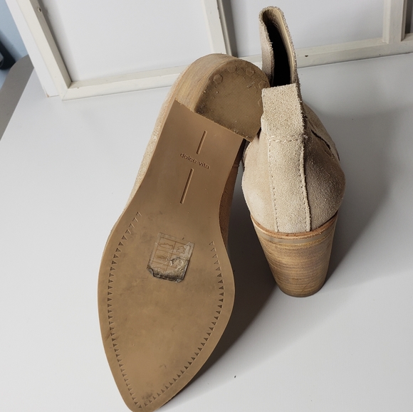 Dolce Vita Stacked Heel Pull-on Laser Cut Basket Weave Pointy Spade Bootie 7.5 - Picture 8 of 12